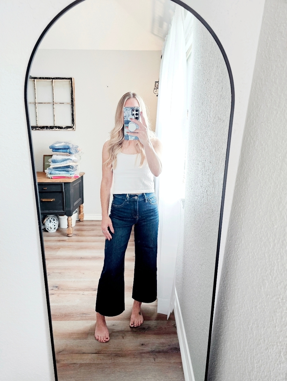RISEN HR Tummy Control Dark Wash Classic Wide Leg Cropped Jeans Various Plus NEW